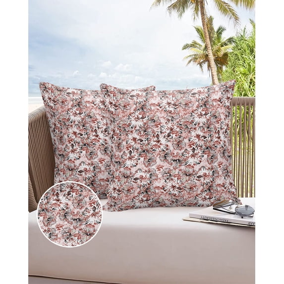 Outdoor Throw Pillow Cover Seamless Abstract Blossom Floral Waterproof Cushion Covers 2 Pack Retro Watercolor Garden Flower Pillow Cases Home Decoration for Patio Garden Couch Sofa
