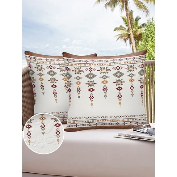 Outdoor Throw Pillow Cover Southwest Ethnic Abstract Geometric Art Waterproof Cushion Covers 2 Pack Vintage Boho Tribal Style Pillow Cases Home Decoration for Patio Garden Couch Sofa