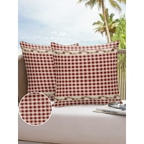 Outdoor Throw Pillow Cover Vintage Farm Red White Grid Plaid Waterproof Cushion Covers 2 Pack Rustic Western Star and Berry Pillow Cases Home Decoration for Patio Garden Couch Sofa