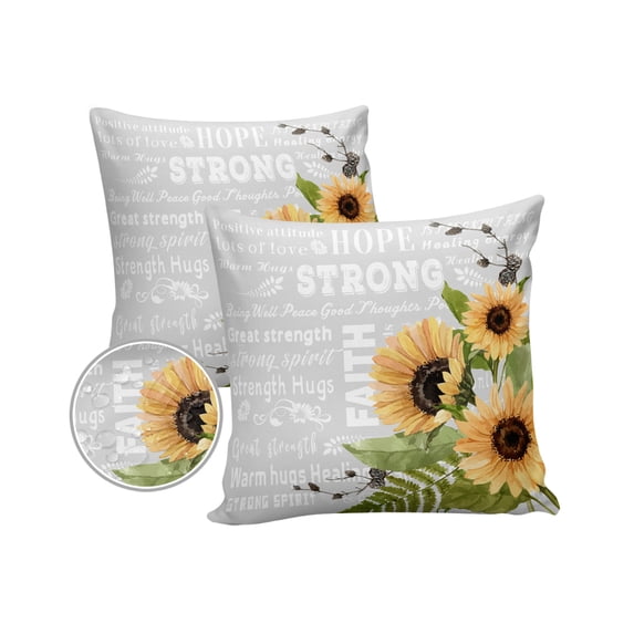Outdoor Throw Pillow Cover Watercolor Sunflower with Inspirational Quotes Waterproof Cushion Covers 2 Pack Grey Pillow Cases Home Decoration for Patio Garden Couch Sofa