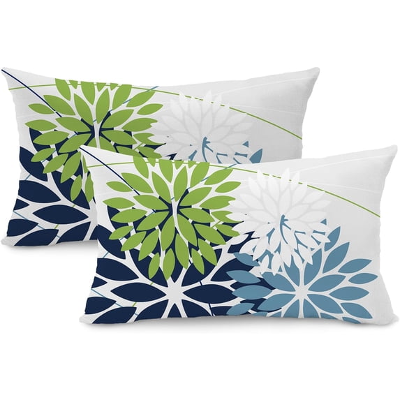 Outdoor Throw Pillow Covers 12x20 Inch Set of 2 Waterproof Spring Summer Geometric Elegant Blue Green Outdoor Pillow Covers for Patio Funiture Garden Couch