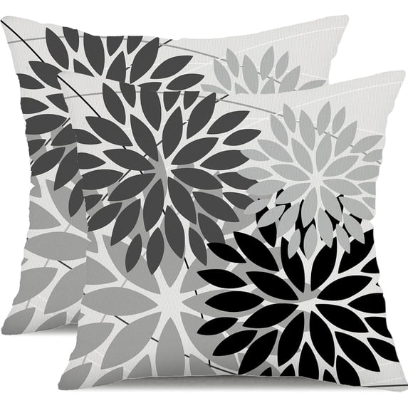 Outdoor Throw Pillow Covers 16x16 Inch Set of 2 Waterproof Spring Summer Geometric Elegant Black Grey Outdoor Pillow Covers for Patio Funiture Garden Couch 158X16