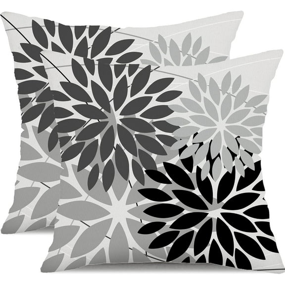 Outdoor Throw Pillow Covers 16x16 Inch Set of 2 Waterproof Spring Summer Geometric Elegant Black Grey Outdoor Pillow Covers for Patio Funiture Garden Couch 158X16