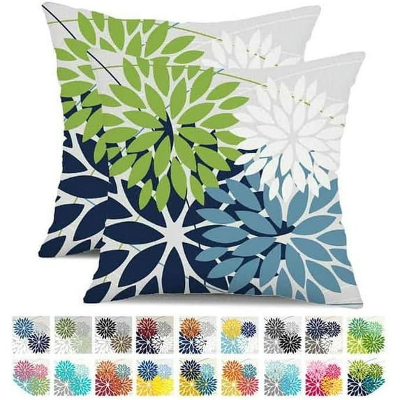 Outdoor Throw Pillow Covers 16x16 Inch Set of 2 Waterproof Spring Summer Geometric Elegant Blue Green Outdoor Pillow Covers for Patio Funiture Garden Couch 158Y16