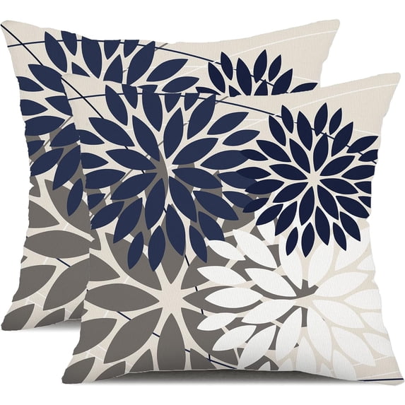 Outdoor Throw Pillow Covers 16x16 Inch Set of 2 Waterproof Spring Summer Geometric Elegant Navy White Outdoor Pillow Covers for Patio Funiture Garden Couch 1z