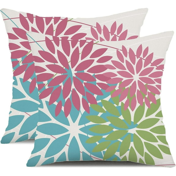 Outdoor Throw Pillow Covers 16x16 Inch Set of 2 Waterproof Spring Summer Geometric Elegant Pink Blue Green Outdoor Easter Pillow Covers for Patio Funiture Garden Couch 168B16