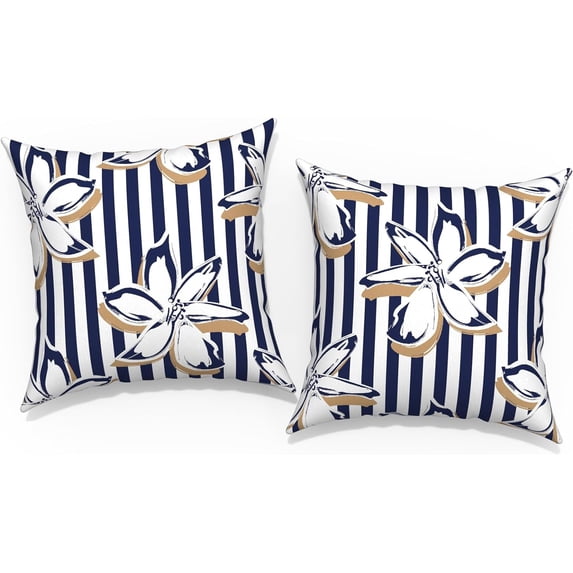 Outdoor Throw Pillow Covers 18\u201dx18\u201d, Decorative Pillow Covers for Patio Furniture, Modern Cushion Cases for Garden Couch Home Sofa Bed Office Chair, Pack of 2, Clemens Cabana Navy