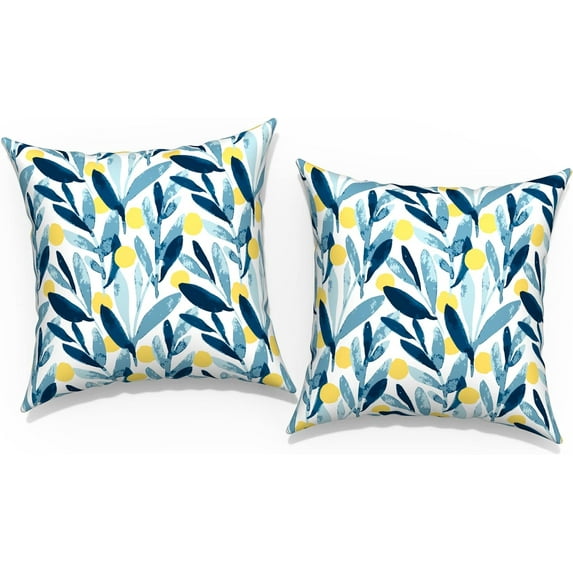 Outdoor Throw Pillow Covers 18\u201dx18\u201d, Decorative Pillow Covers for Patio Furniture, Modern Cushion Cases for Garden Couch Home Sofa Bed Office Chair, Pack of 2, Leaves Multi