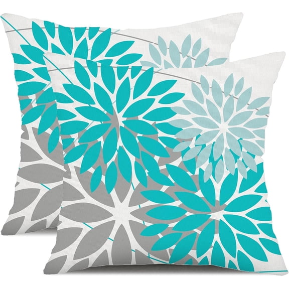 Outdoor Throw Pillow Covers 18x18 Inch Set of 2 Waterproof Spring Summer Geometric Elegant Aqua Blue Outdoor Pillow Covers for Patio Funiture Garden Couch 168C18