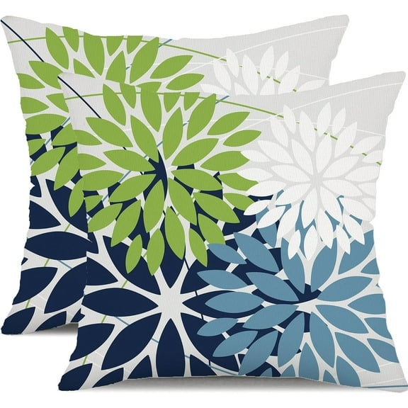 Outdoor Throw Pillow Covers 18x18 Inch Set of 2 Waterproof Spring Summer Geometric Elegant Blue Green Outdoor Pillow Covers for Patio Funiture Garden Couch 158Y18