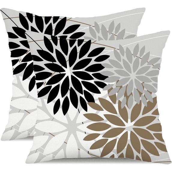 Outdoor Throw Pillow Covers 20x20 Inch Set of 2 Waterproof Spring Summer Geometric Elegant Black Brown Outdoor Pillow Covers for Patio Funiture Garden Couch