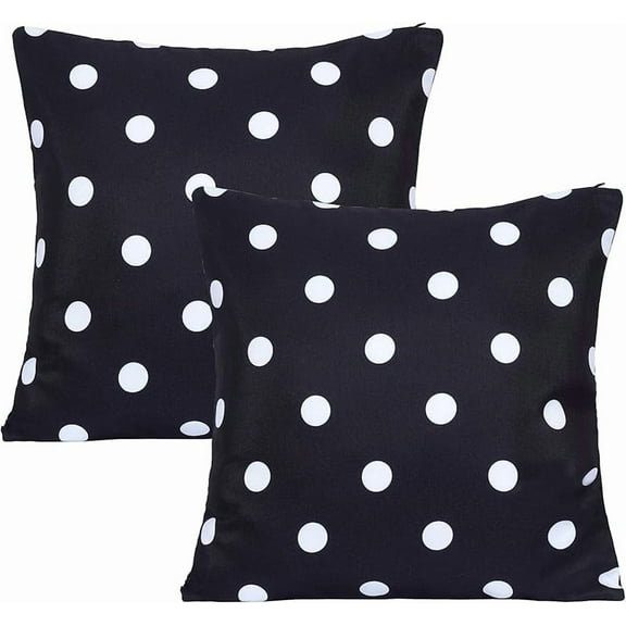 Outdoor Throw Pillow Covers Set of 2 Waterproof Decorative Pillow Covers for Halloween, Couch, Patio, Living Room, Spring Summer, 18X18 Inches, Black Polka Dot