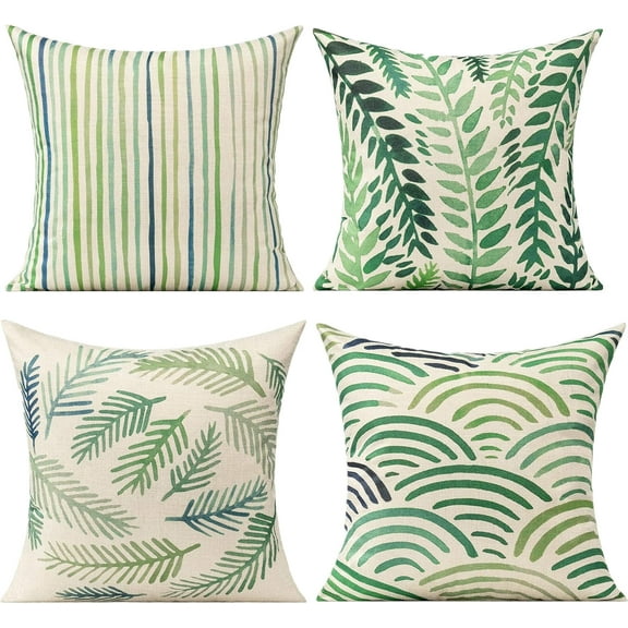 Outdoor Throw Pillow Covers for Patio Funitures Summer Green Decor Accent Pillows for Porch Bench 18 x 18 Set of 4 Summer Tropical Forest Cushions