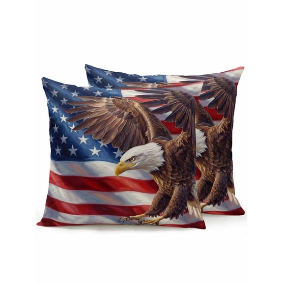 Outdoor Throw Pillow Set of 2, American Flag Waterproof Pillow with Insert Included, Eagle USA Flag Blue Star Red Striped Decorative Accent Cushion Sofa Pillows for Patio Porch, 18 x 18 In