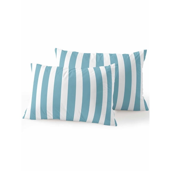 Outdoor Throw Pillow Set of 2, Aqua Striped Waterproof Pillow with Insert Included, Modern Farmhouse Blue White Stripes Decorative Accent Cushion Lumbar Pillows for Patio Porch, 12 x 20 In