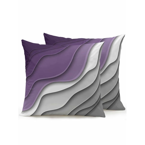 Outdoor Throw Pillow Set of 2, Purple Grey Ombre Waterproof Pillow with Insert Included, Modern Geometric Abstract Aesthetics Cream Decorative Accent Cushion Sofa Pillows for Patio Porch, 16 x 16 In
