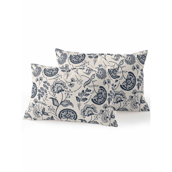 Outdoor Throw Pillow Set of 2, Vintage Spring Floral Waterproof Pillow with Insert Included, Retro Farmhouse Summer Botanical Decorative Accent Cushion Lumbar Pillows for Patio Porch, 12 x 20 In