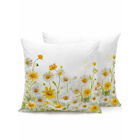 Outdoor Throw Pillow Set of 2, Yellow White Daisy Waterproof Pillow with Insert Included, Farmhouse Garden Flowers Blossom Decorative Accent Cushion Sofa Pillows for Patio Porch, 16 x 16 In