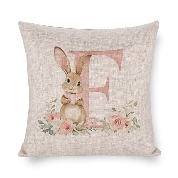 Outdoor Throw Pillowcases Letter E Personalized Bunny Easter Cushion Pillow Cover 16"x16" Cute Rabbit with Flowers Zippered Pillow Cover Home Decor