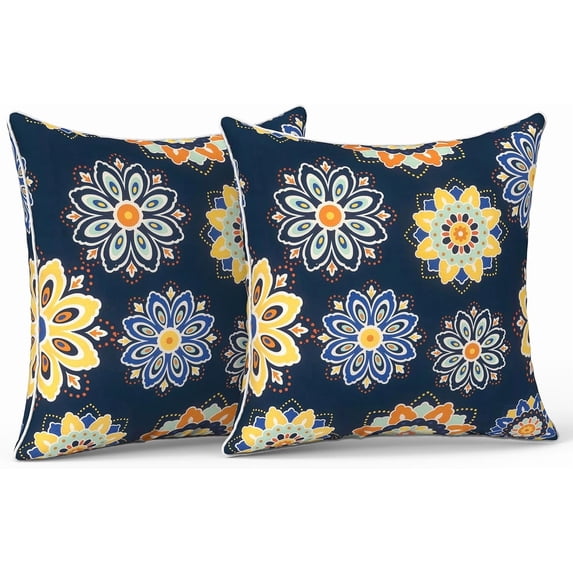Outdoor Throw Pillows 18x18 Inch Waterproof Square Accent Pillows with Piping Fade Resistant Set of 2