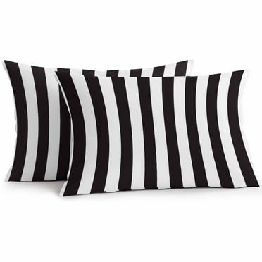 Outdoor Throw Pillows Covers 12X20 Set of 2 Waterproof Black and White Stripes Decorative Zippered Cushion Covers for Patio Furniture, Modern Design Lumbar Pillowcases