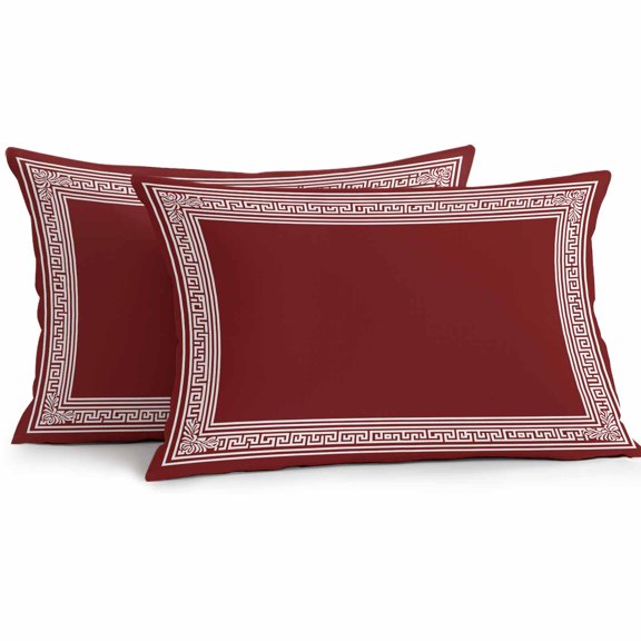 Outdoor Throw Pillows Covers 12X20 Set of 2 Waterproof Wine Red Greek Key Pattern Decorative Zippered Cushion Covers for Patio Furniture, Geometric Modern Lumbar Pillowcases