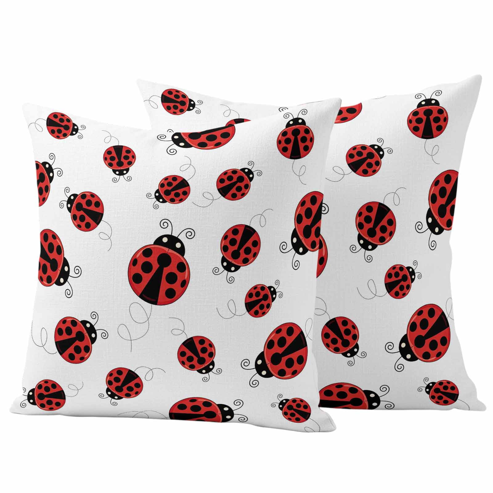 Outdoor Throw Pillows Covers 16x16inx2 Set Of 2 Waterproof Red Ladybug Decorative Zippered Cushion Covers for Patio Furniture, Red Black Polka Dot Lumbar Pillowcases,