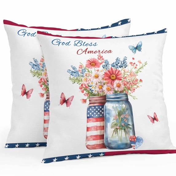 Outdoor Throw Pillows Covers 18X18 Set of 2 Waterproof 4th of July Decorative Zippered Cushion Covers for Patio Furniture, Patriotic Memorial Day Lumbar Pillowcases God Bless America