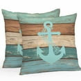 thumbnail image 1 of Outdoor Throw Pillows Covers 18X18 Set of 2 Waterproof Farmhouse Decorative Zippered Cushion Covers for Patio Furniture, Wood Grain Anchor Lumbar Pillowcases Turquoise Brown, 1 of 8