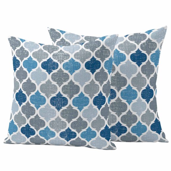Outdoor Throw Pillows Covers 18x18inx2 Set Of 2 Waterproof Abstract Geometric Morocco Pattern Decorative Zippered Cushion Covers for Patio Furniture, Gray and Blue Lumbar Pillowcases