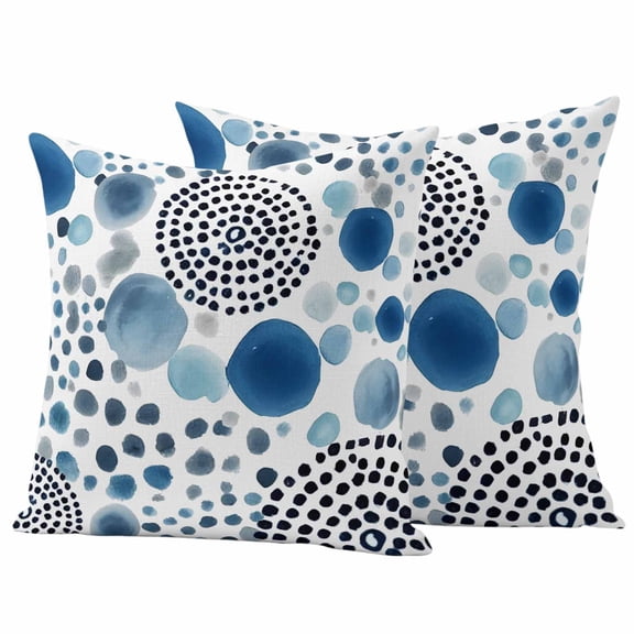 Outdoor Throw Pillows Covers 18x18inx2 Set Of 2 Waterproof Abstract Spots Decorative Zippered Cushion Covers for Patio Furniture, Modern Splatter Circles Navy Blue Lumbar Pillowcases