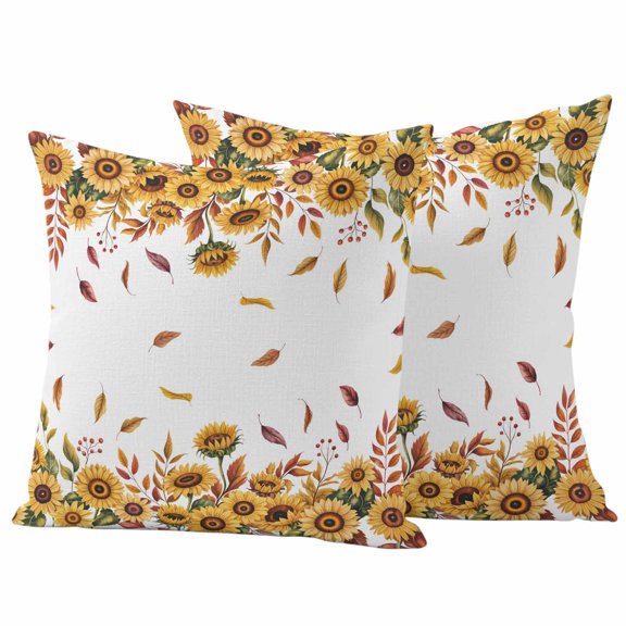 Outdoor Throw Pillows Covers 18x18inx2 Set Of 2 Waterproof Autumn Fall Decorative Zippered Cushion Covers for Patio Furniture, Sunflower Thanksgiving Leaf Plant Lumbar Pillowcases
