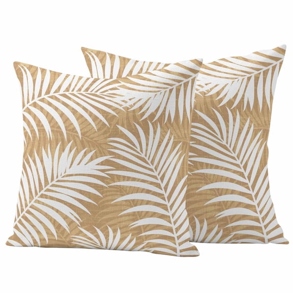 Outdoor Throw Pillows Covers 18x18inx2 Set Of 2 Waterproof Brown Leaf Decorative Zippered Cushion Covers for Patio Furniture, Tropical Patterned Modern Plant Lumbar Pillowcases