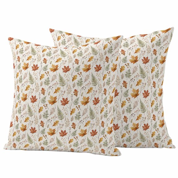 Outdoor Throw Pillows Covers 18x18inx2 Set Of 2 Waterproof Fall Botanical Decorative Zippered Cushion Covers for Patio Furniture, Thanksgiving Small Berries Maple Leaves Lumbar Pillowcases