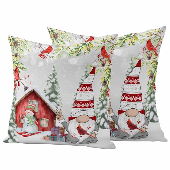 Outdoor Throw Pillows Covers 18x18inx2 Set Of 2 Waterproof Happy Winter Barn Snowman Gnome Decorative Zippered Cushion Covers for Patio Furniture, Lumbar Pillowcases