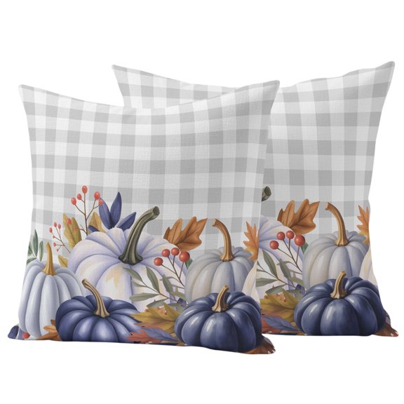 Outdoor Throw Pillows Covers 18x18inx2 Set Of 2 Waterproof Letter Hollo Pumpkin Plaid Fall Decorative Zippered Cushion Covers for Patio Furniture, Lumbar Pillowcases
