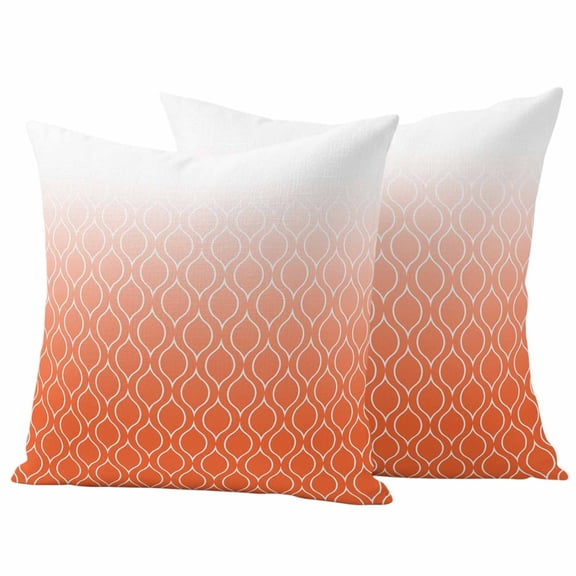Outdoor Throw Pillows Covers 18x18inx2 Set Of 2 Waterproof Orange Morocco Decorative Zippered Cushion Covers for Patio Furniture, Ombre Geometric Lines Pattern Lumbar Pillowcases