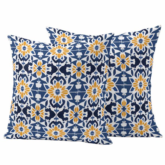 Outdoor Throw Pillows Covers 18x18inx2 Set Of 2 Waterproof Retro Morocco Gorgeous Decoration Pattern Decorative Zippered Cushion Covers for Patio Furniture, Lumbar Pillowcases