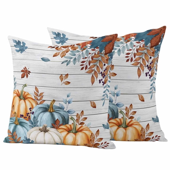 Outdoor Throw Pillows Covers 18x18inx2 Set Of 2 Waterproof Retro White Woodcut Fall Pumpkin Decorative Zippered Cushion Covers for Patio Furniture, Lumbar Pillowcases