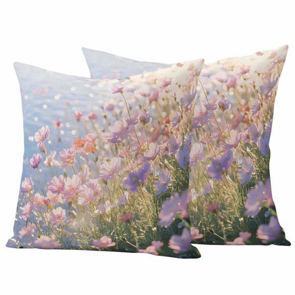 Outdoor Throw Pillows Covers 18x18inx2 Set Of 2 Waterproof Spring Flower Scenery Realistic Decorative Zippered Cushion Covers for Patio Furniture, Lumbar Pillowcases