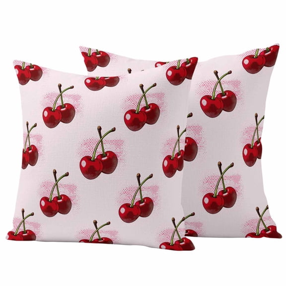 Outdoor Throw Pillows Covers 18x18inx2 Set Of 2 Waterproof Summer Fruit Decorative Zippered Cushion Covers for Patio Furniture, Farmhouse Wave Point Cherry Pink Bottom Lumbar Pillowcases