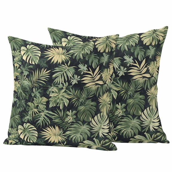 Outdoor Throw Pillows Covers 18x18inx2 Set Of 2 Waterproof Watercolor Tropical Plants Scenery Decorative Zippered Cushion Covers for Patio Furniture, Lumbar Pillowcases