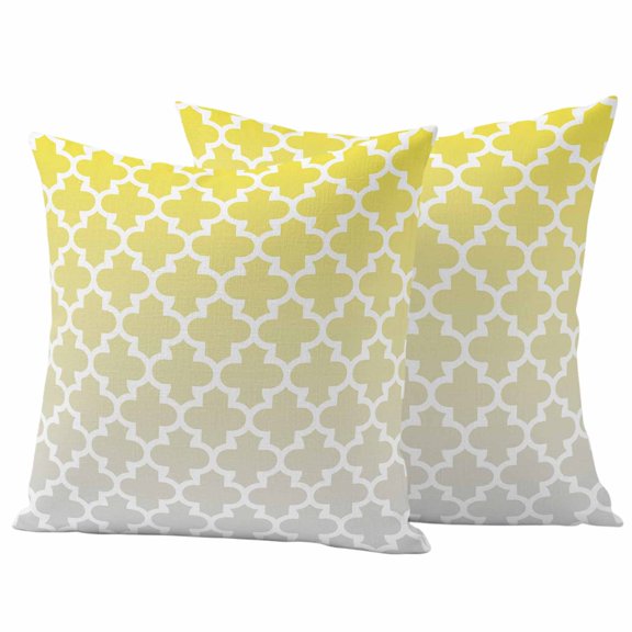 Outdoor Throw Pillows Covers 18x18inx2 Set Of 2 Waterproof Yellow Moroccan Design Decorative Zippered Cushion Covers for Patio Furniture, Geometric Pattern Lumbar Pillowcases