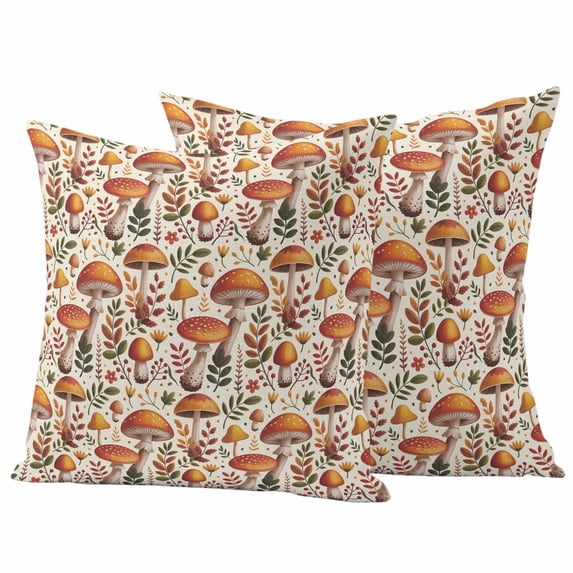 Outdoor Throw Pillows Covers 26x26inx2 Set Of 2 Waterproof Fall Mushroom Pattern Decorative Zippered Cushion Covers for Patio Furniture, Autumn Foliage Floral Lumbar Pillowcases,
