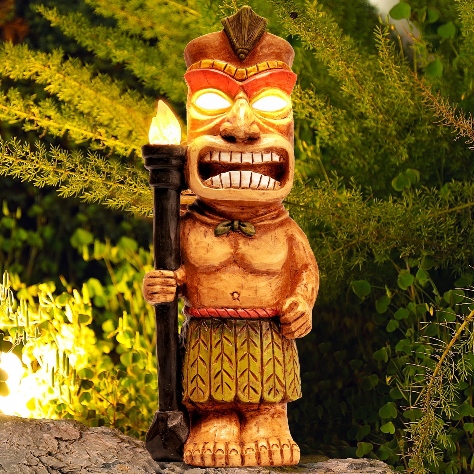 Outdoor Tiki Statue Garden Decoration Solar Powered Tiki Figurine With