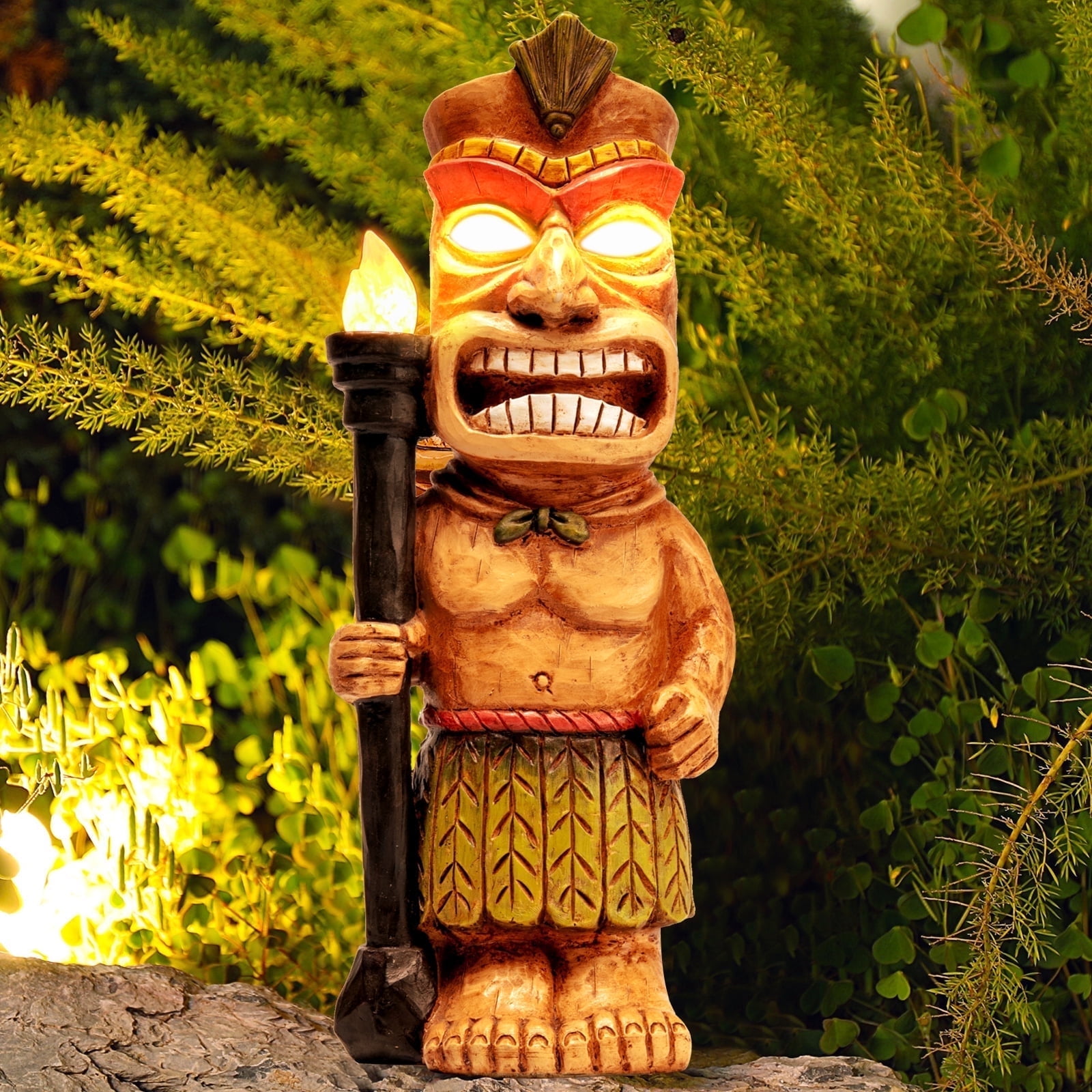 Walmart daily deals:  Outdoor Tiki Statue Garden Decoration: Solar Powered Tiki Figurine with Light - Hawaiian Tiki Man Ornament Totem Pole for Tiki Bar Party Beach Pool Decor