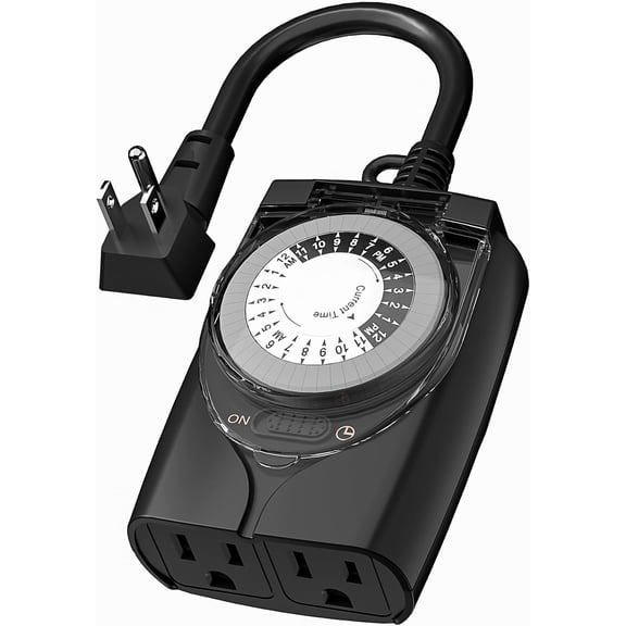 Outdoor Timer Outlet Waterproof, 24 Hour Mechanical Light Timers for Electrical Outlets Outdoor Weatherproof, 2 Grounded Outlets for Christmas Lights, Holiday Decorations, 15A 1/2HP