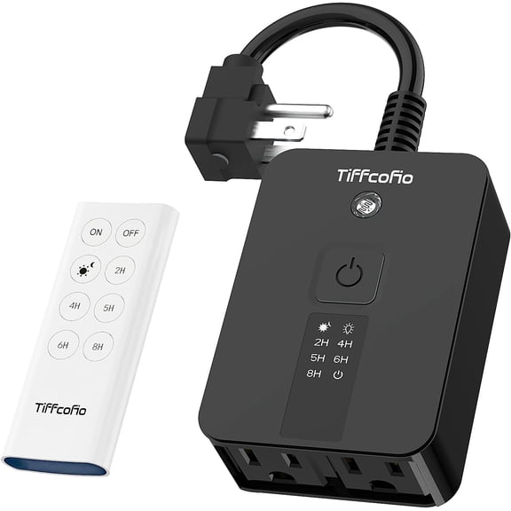 Outdoor Timer Waterproof, Remote Control Dusk to Dawn Sensor, 2 Grouded Electrical Outlets for Christmas Lights,15A 1/2HP, ETL Listed (1 Pack)