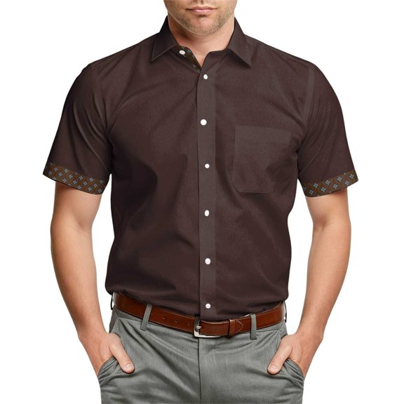 Outdoor Top for Men Color Modern Fit Button Front Blend Comfort Holiday Top for Men,Brown,XL