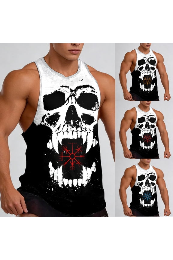 Outdoor Top for Men Pattern Print Muscle Retro Loose Fit Sleeveless Summer Shirt for Men,Blue,XL